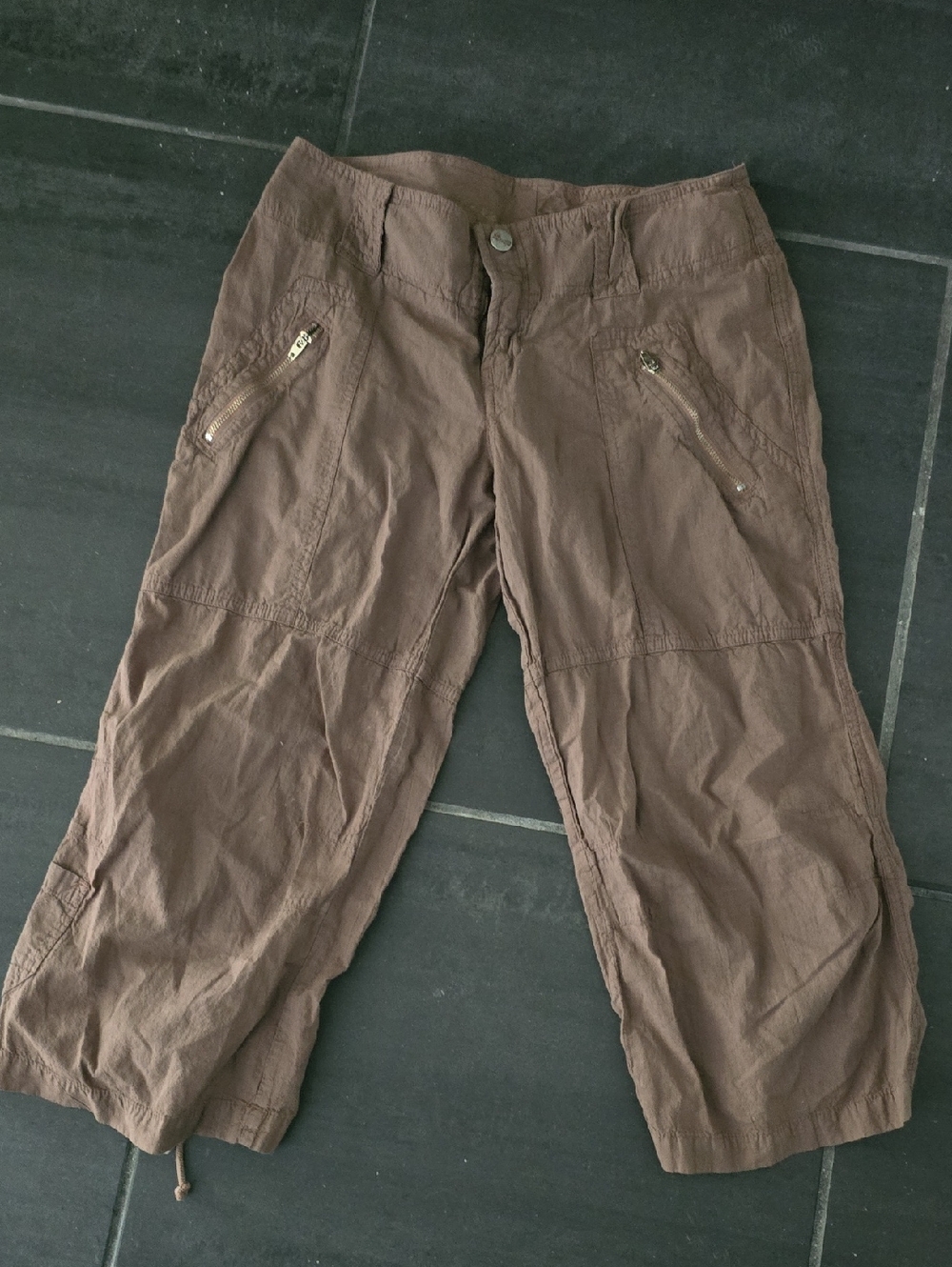 Women's Brown Cargo Crop Pants with Zip Pockets